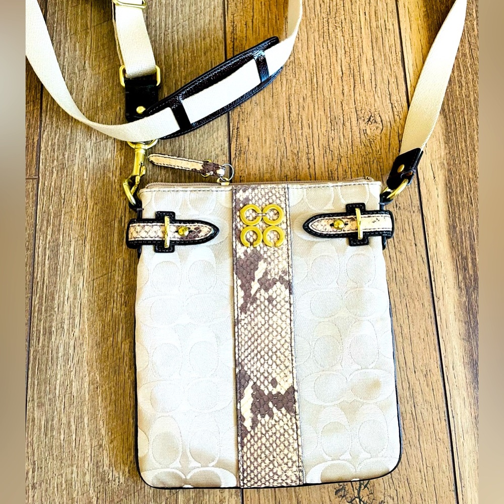 Coach Signature Canvas Snakeskin Crossbody Bag